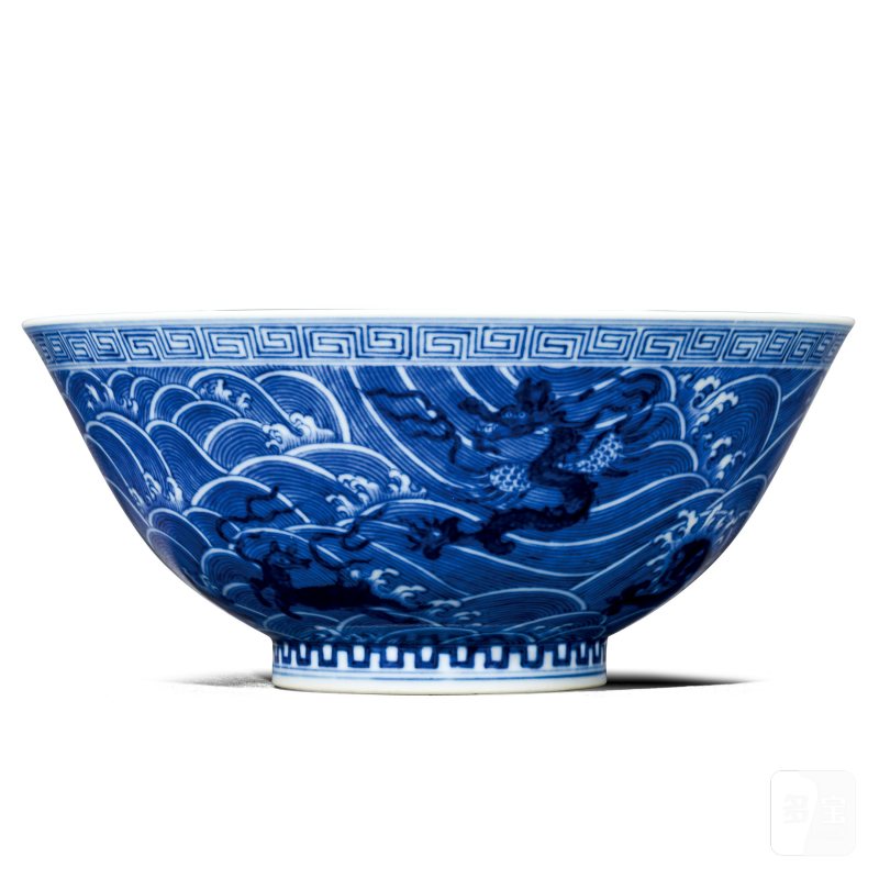 清光绪 青花海八怪纹碗